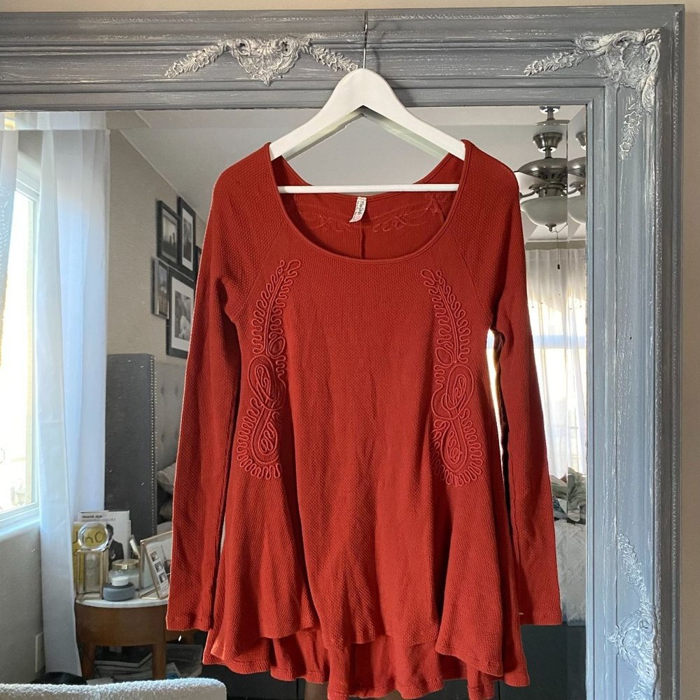 Free People Rust Red Long Sleeve Tunic Top